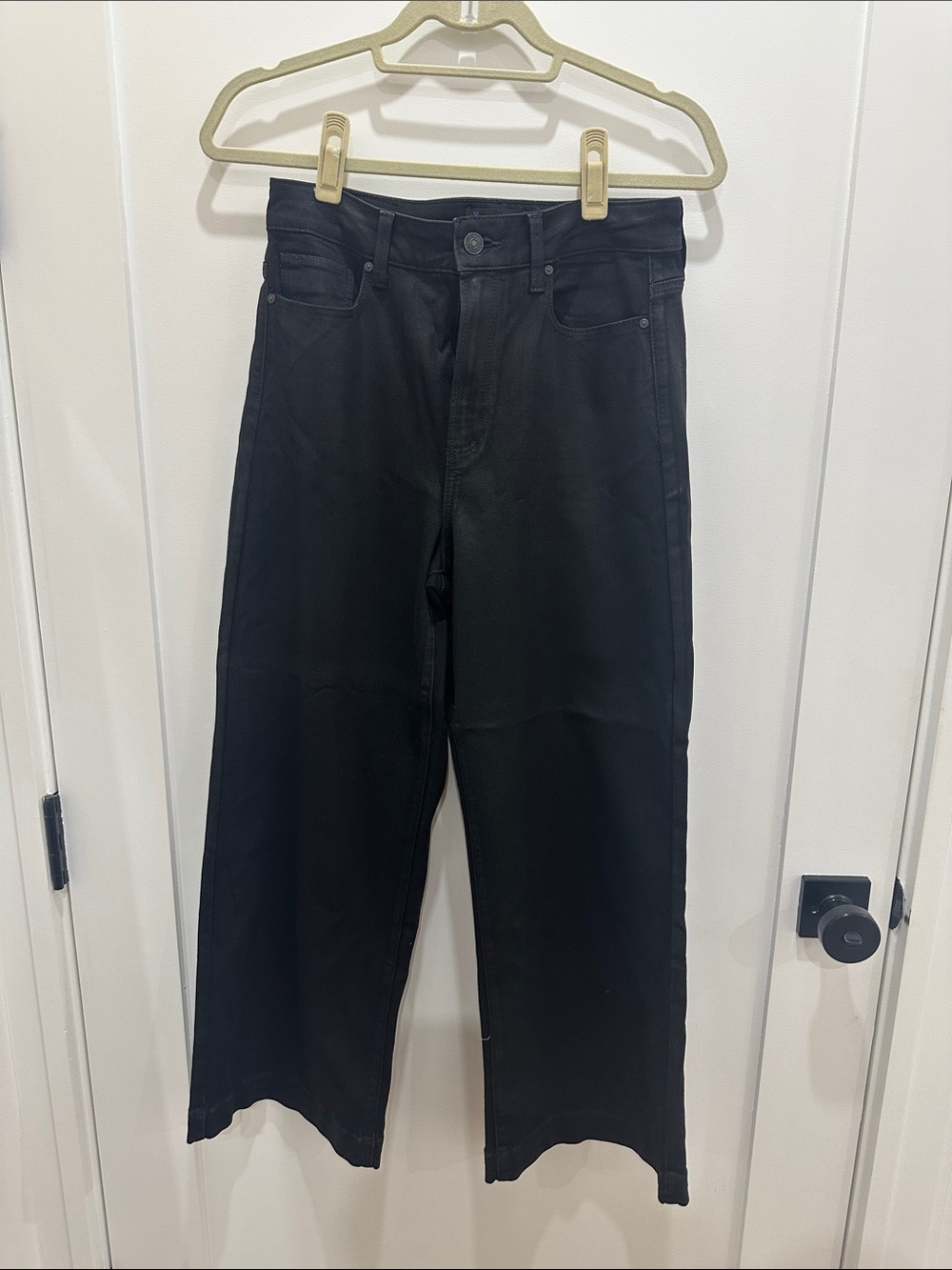 PAIGE ANESSA Coated Black Wide-Leg Jeans